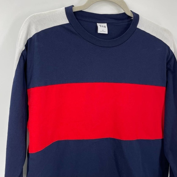 Aritzia TNA M Agden T-Shirt Long Sleeve Colorblock Navy Red White 69443 - Picture 5 of 9